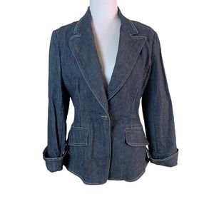 Fantastic Anne Klein Sz 4 Women's Denim Jean Blazer Jacket Blue Long Sleeve Cuff